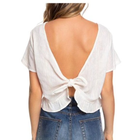 Roxy Ghost Away Peplum Tie-Back Crop Top White, Small - Picture 2 of 5